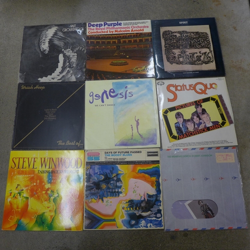 696 - Nine vinyl LP records including Groundhogs, Deep Purple, Uriah Heep, Genesis, Status Quo, etc.