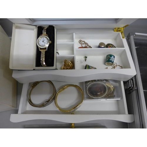 728 - Costume jewellery including enamelled, wristwatches and pens