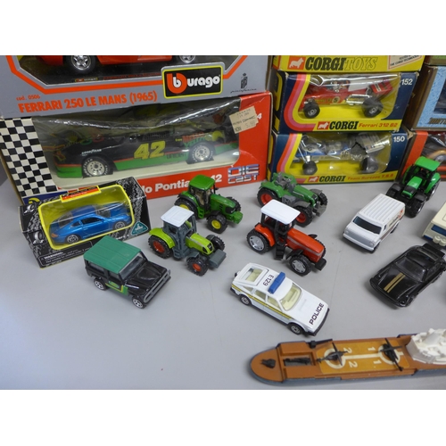 736 - A box of die-cast model vehicles, Burago, Corgi, Matchbox, etc.