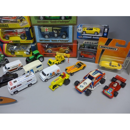 736 - A box of die-cast model vehicles, Burago, Corgi, Matchbox, etc.