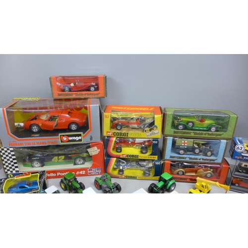 736 - A box of die-cast model vehicles, Burago, Corgi, Matchbox, etc.