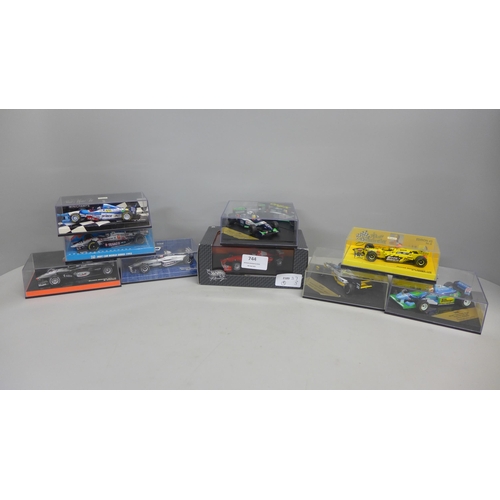 744 - Nine Formula 1 model racing cars, Onyx, Minichamps and others