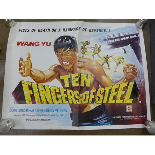 756 - A wall map of The Congo and a box of assorted fim posters including Ten Fingers of Steel, The Shooti... 