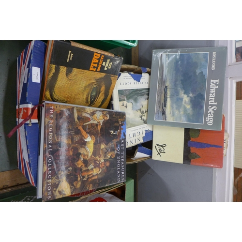 761 - A box of art books including Morning Flight by Peter Scott, Edward Seago by Ron Ranson, Dali, De Sta... 