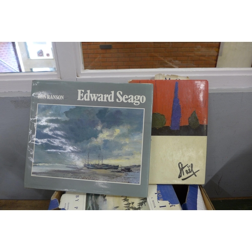 761 - A box of art books including Morning Flight by Peter Scott, Edward Seago by Ron Ranson, Dali, De Sta... 