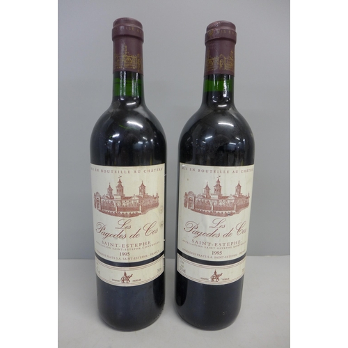 766 - Two bottles of French red wine, Les Pagodes de Cos, Saint-Estephe 1995