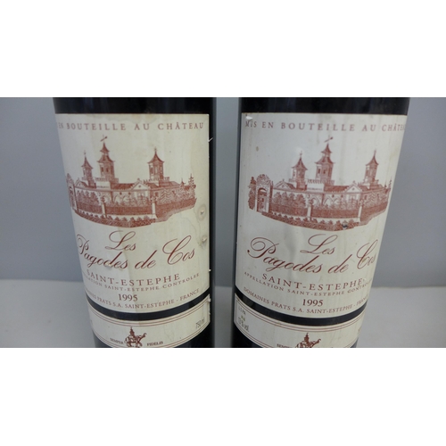 766 - Two bottles of French red wine, Les Pagodes de Cos, Saint-Estephe 1995