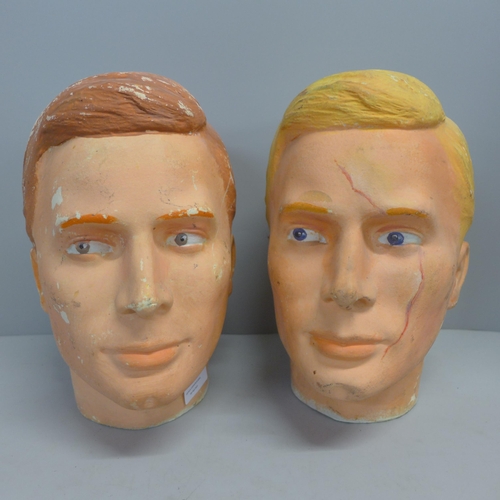 770 - Two male mannequin heads or display heads, 27cm