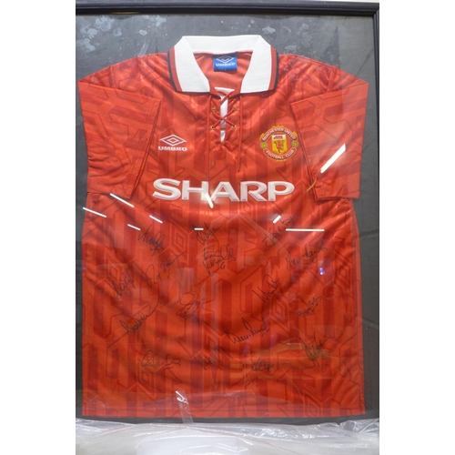 773 - Manchester United autographed shirt including Sir Alex Ferguson, Eric Cantona, Brian Robson, Peter S... 