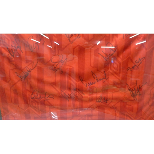 773 - Manchester United autographed shirt including Sir Alex Ferguson, Eric Cantona, Brian Robson, Peter S... 