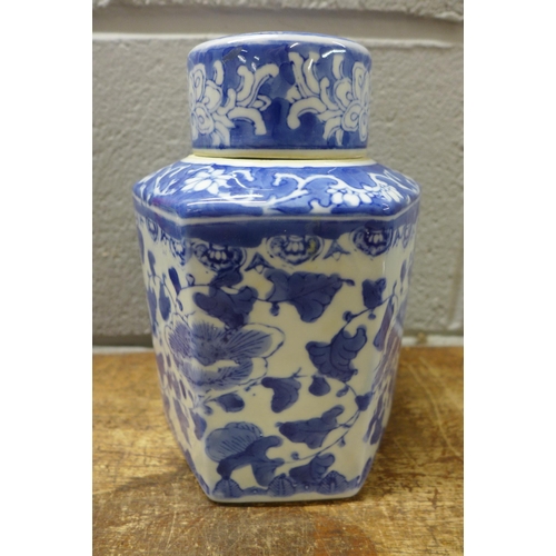 775 - A modern blue and white oriental lidded jar