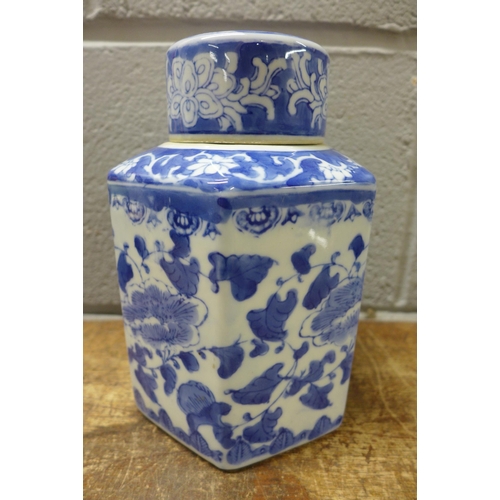 775 - A modern blue and white oriental lidded jar