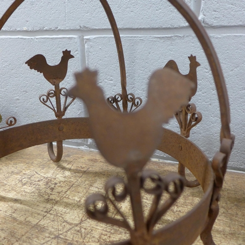 777 - A vintage French metal meat hanger with cockerel detail