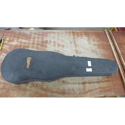 787 - A violin with bow, cased, length of back excluding button 35.5cm, parts missing