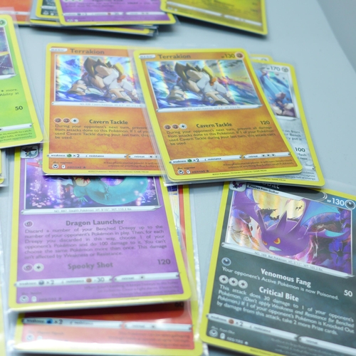 804 - Eighty holographic Pokemon cards, Silver Tempest, all Black Star rares, in protective sleeves pack f... 