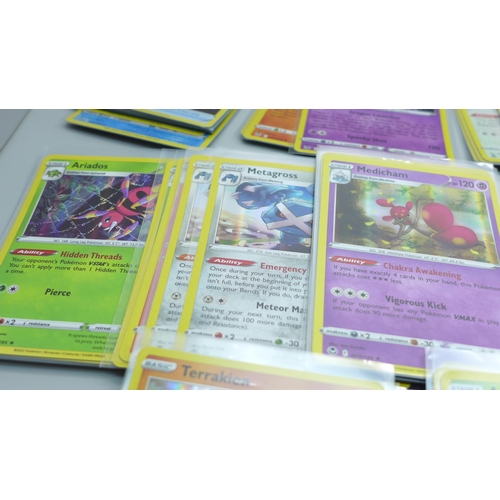 804 - Eighty holographic Pokemon cards, Silver Tempest, all Black Star rares, in protective sleeves pack f... 