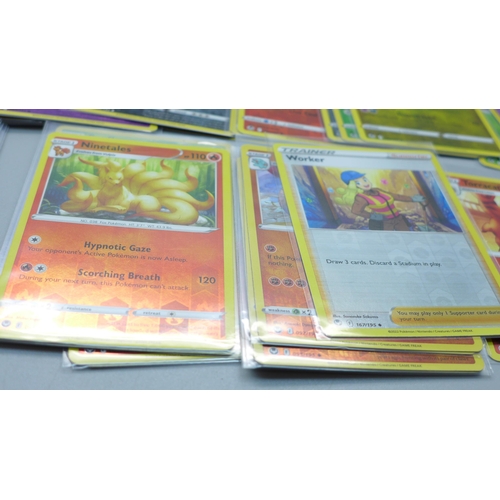 805 - 76 Reverse holographic Pokemon cards, Silver Tempest including Black Star rares, pack fresh in prote... 