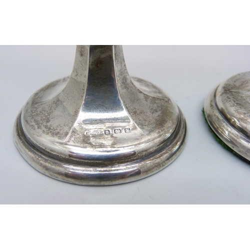 819 - A pair of silver vases, Birmingham 1923, 15.5cm, weighted