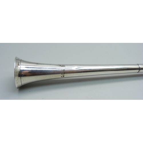 826 - A Victorian silver hunting horn, London 1895, maker West & Son, 30cm