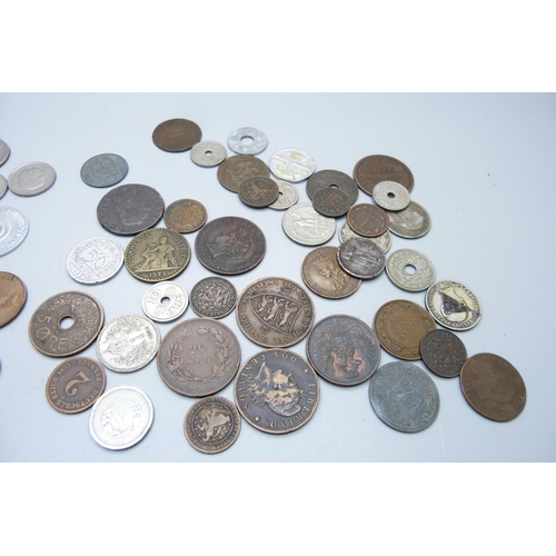 846 - A collection of foreign coins, 19th Century and later including US 1894 silver 5 cents and 1903 one ... 