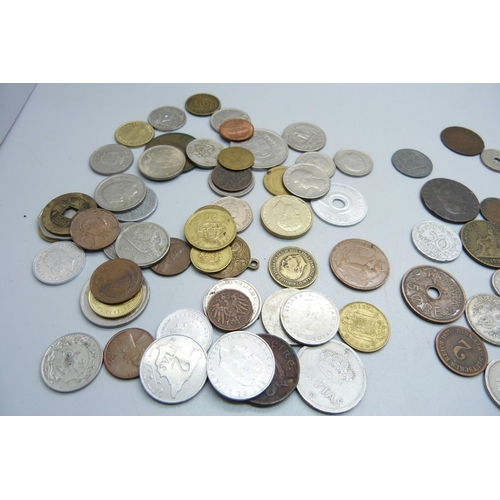 846 - A collection of foreign coins, 19th Century and later including US 1894 silver 5 cents and 1903 one ... 