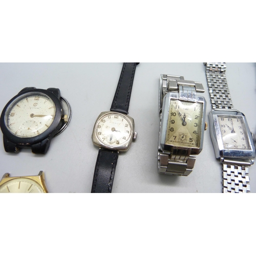 853 - A collection of gentleman's watches including Bulova lacking glass, Cyma, Kendal & Dent, Tudor, Ever... 