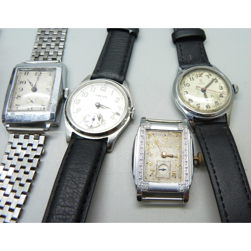 853 - A collection of gentleman's watches including Bulova lacking glass, Cyma, Kendal & Dent, Tudor, Ever... 