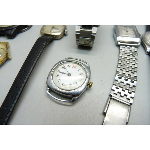 853 - A collection of gentleman's watches including Bulova lacking glass, Cyma, Kendal & Dent, Tudor, Ever... 