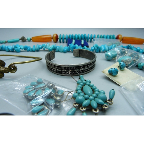 864 - A collection of mainly turquoise set jewellery