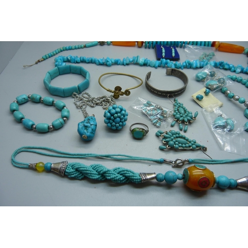 864 - A collection of mainly turquoise set jewellery