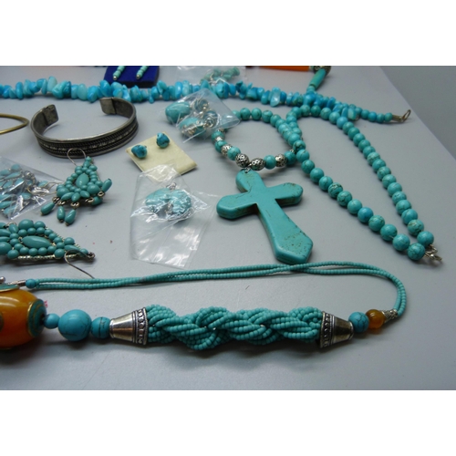 864 - A collection of mainly turquoise set jewellery