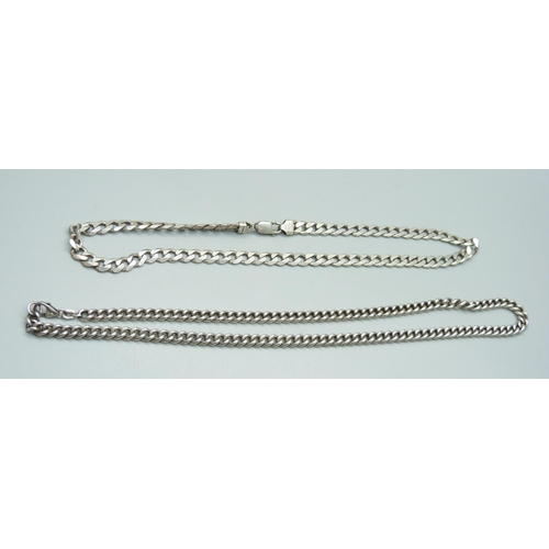 926 - Two silver neck chains, 61g, 40cm and 44cm