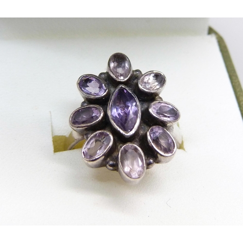 935 - Silver and amethyst jewellery including a necklet, bracelet, ring and a pair of earrings