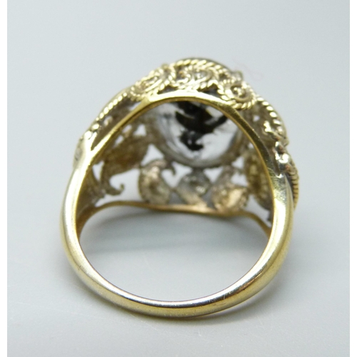 936 - A silver gilt rutile quartz and four diamond accent ring, O/P