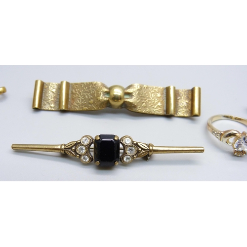 956 - A gold plated double Albert chain and other gold tone jewellery