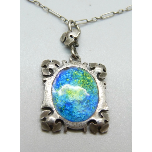 957 - An 830 silver and enamel Murrle Bennett pendant with chain