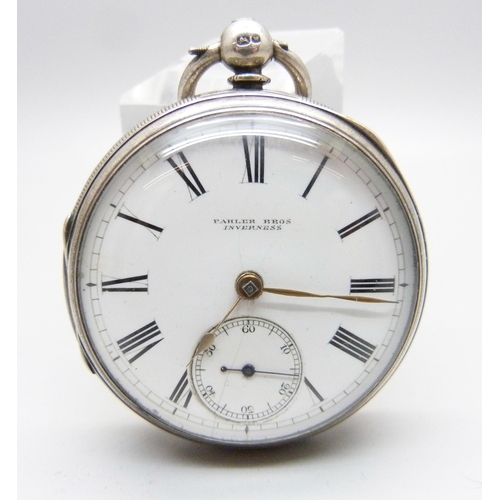 979 - A silver pocket watch, the dial marked Fahler Bros., Inverness