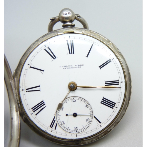 979 - A silver pocket watch, the dial marked Fahler Bros., Inverness