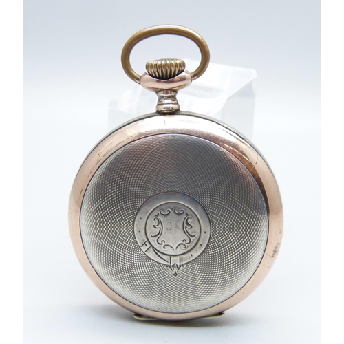 980 - A German .800 silver pocket watch by Junghans,  with gold applied decoration,