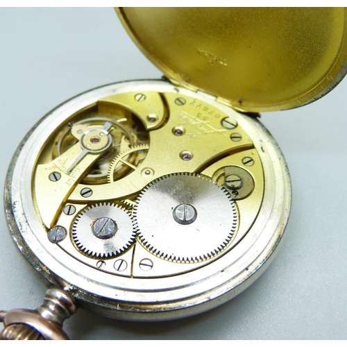 980 - A German .800 silver pocket watch by Junghans,  with gold applied decoration,