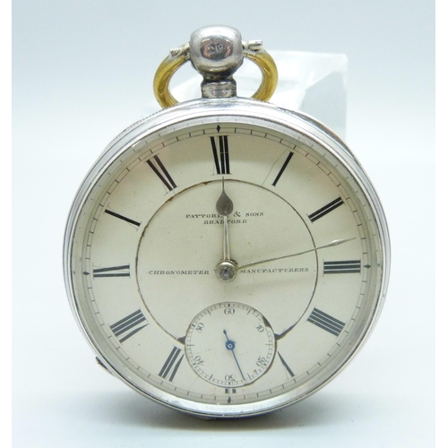 981 - A silver Waltham pocket watch, the dial marked Fattorini and Sons, Bradford