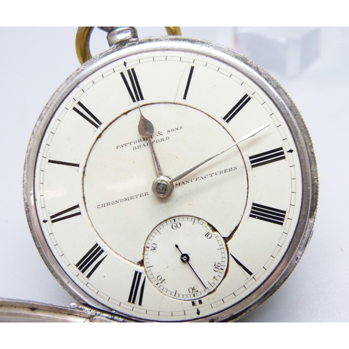 981 - A silver Waltham pocket watch, the dial marked Fattorini and Sons, Bradford