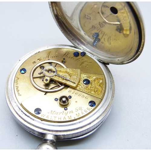 981 - A silver Waltham pocket watch, the dial marked Fattorini and Sons, Bradford