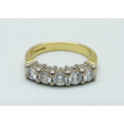 982 - An 18ct gold and five stone diamond ring, 5.1g, L