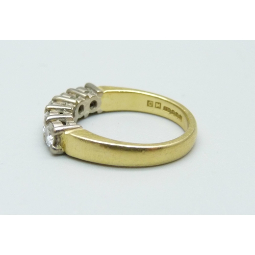 982 - An 18ct gold and five stone diamond ring, 5.1g, L