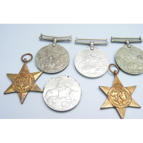 989 - WWII British medals; five 1939-45 Stars and five 1939-45 War medals