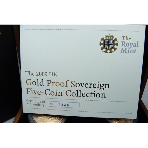 996 - The Royal Mint 2009 gold proof sovereign five-coin collection, No. 1440