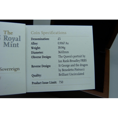 997 - The Royal Mint 2008 UK £5 gold brilliant uncirculated sovereign, No. 463