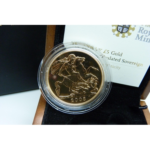 997 - The Royal Mint 2008 UK £5 gold brilliant uncirculated sovereign, No. 463