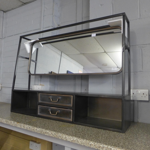 1436 - An industrial style mirror and shelf unit